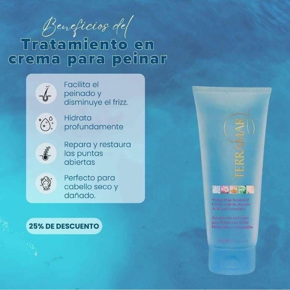 Styling hair treatment cream with hyaluronic acid and ceramides.